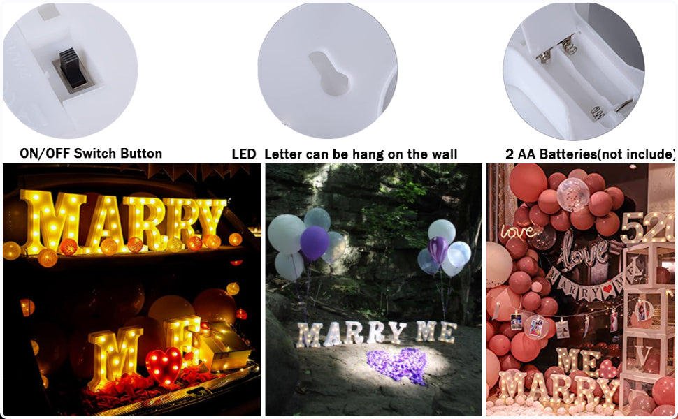 Marry Me Proposal Sign LED Letter Light, Warm White LED Decoration, Alphabet Sign Light for Proposal, Engagement, Wedding Decor