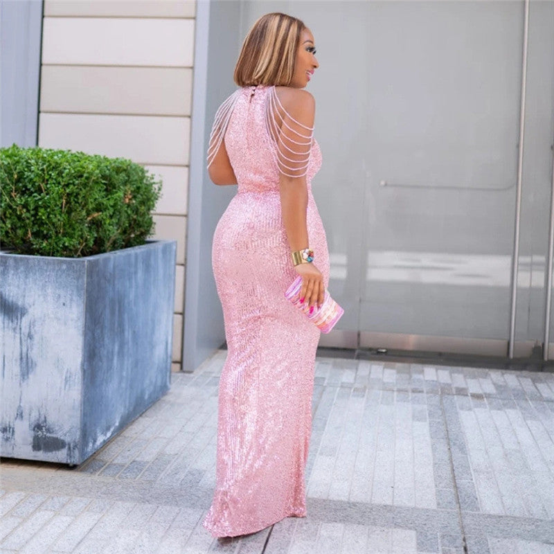 Sequin Fishtail Halter Maxi Dress | Formal Evening Gown