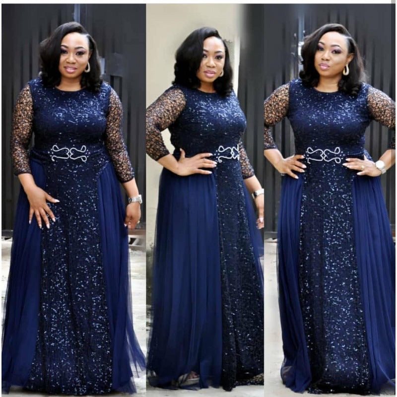 Robe longue asymétrique en brocart