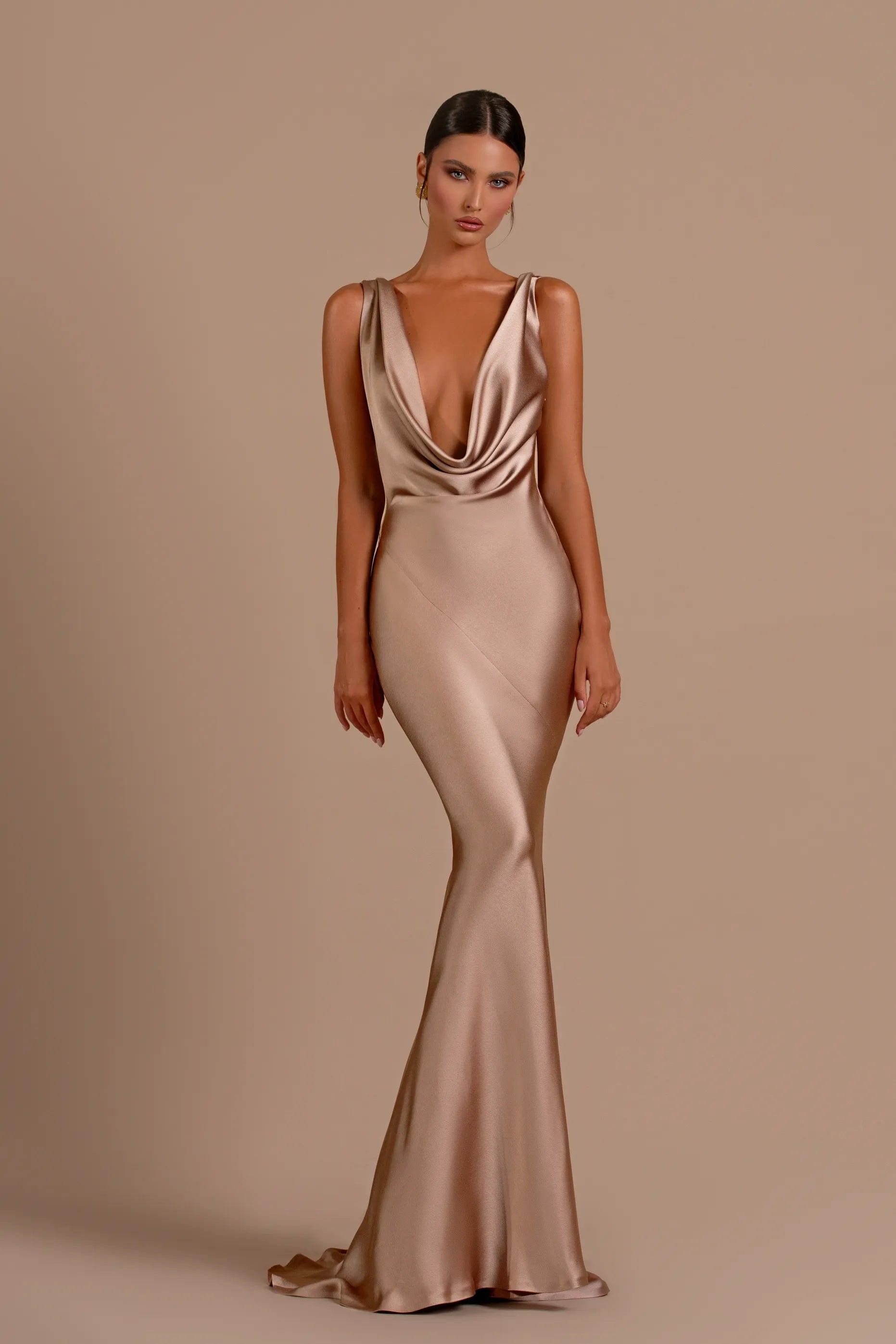 Robe de Demoiselle d'Honneur Sirène en Satin | Robe de Soirée Décolleté en V Profond