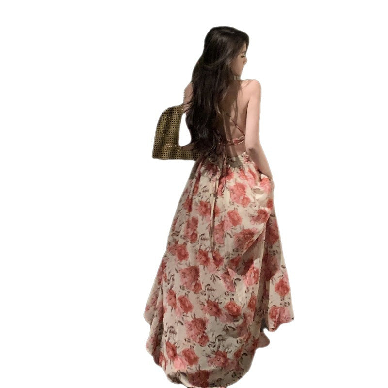 Floral Chiffon Maxi Dress | V-Neck Sleeveless Pleated Wedding Guest Dress