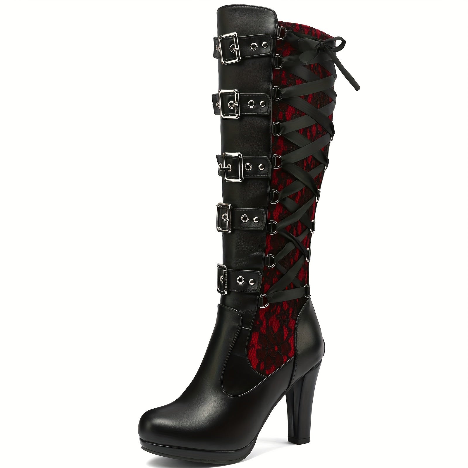 Bottes gothiques à plateforme hautes à boucles montantes jusqu'au genou