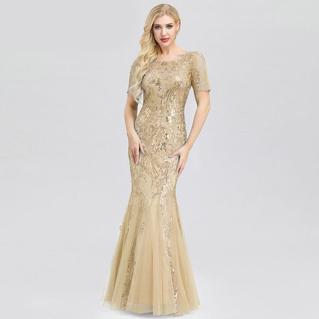 Sequin Mesh Mermaid Fishtail Gown