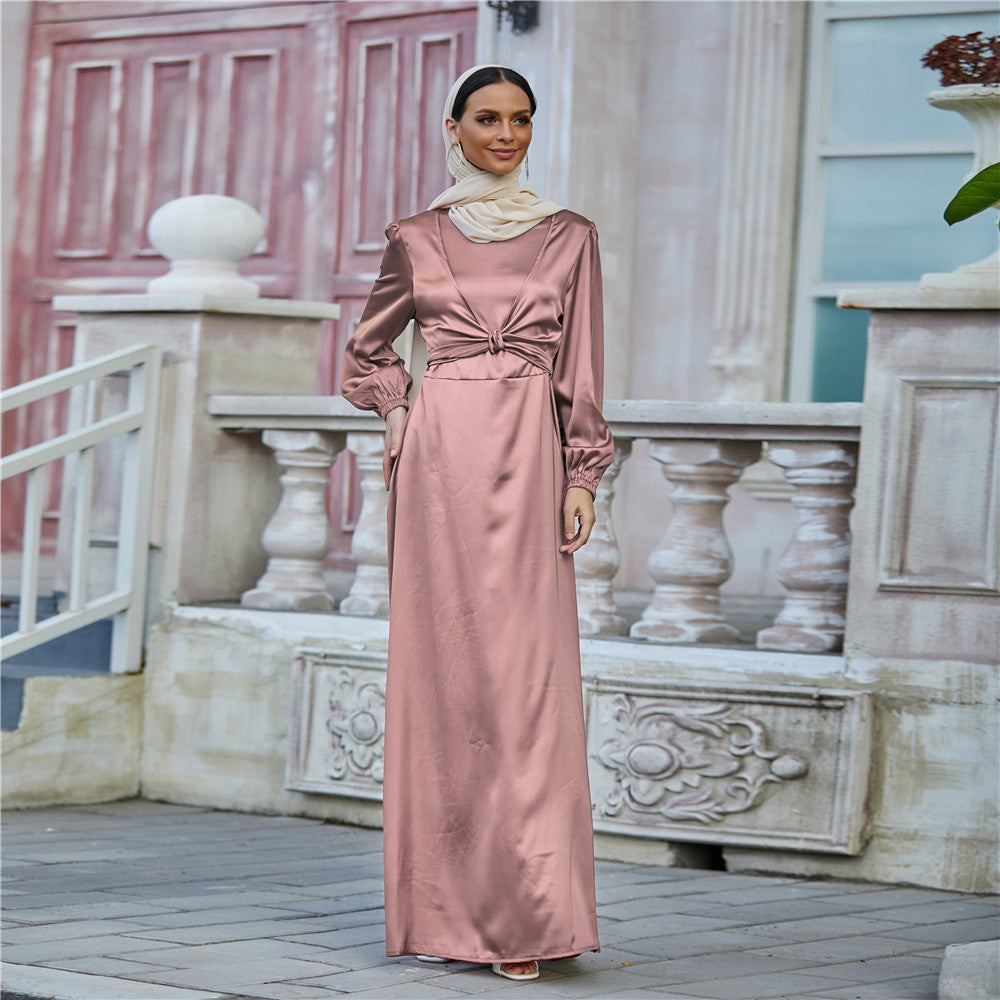 Robe longue en satin modeste | Robe de demoiselle d'honneur et de soirée compatible avec le hijab