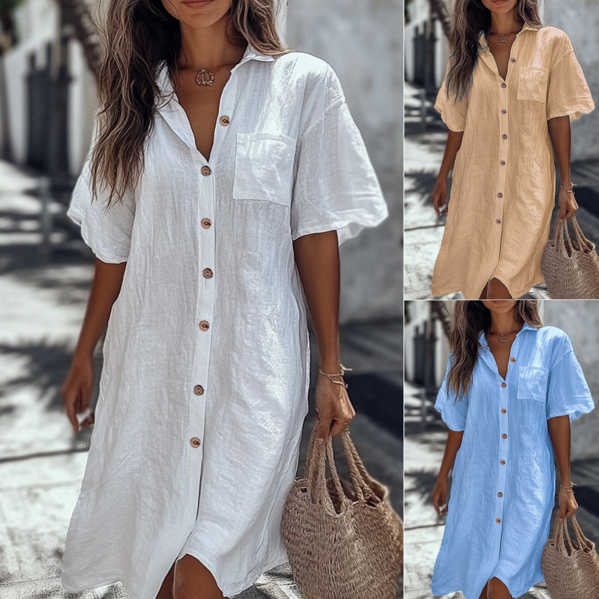 Robe chemise boutonnée pour les préparatifs de la mariée