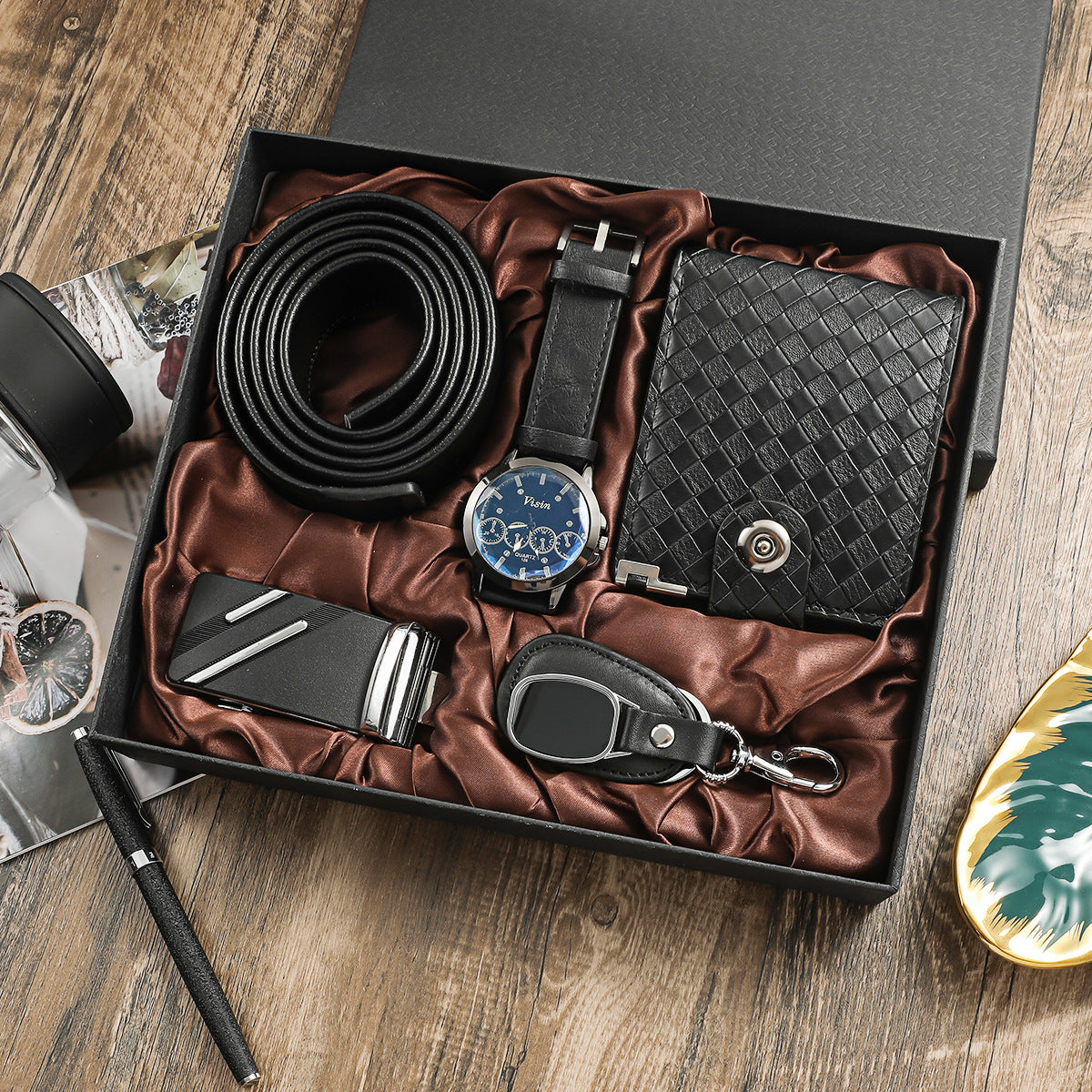 Ensemble cadeau garçons d'honneur | Montre, portefeuille, ceinture et porte-clés pour homme