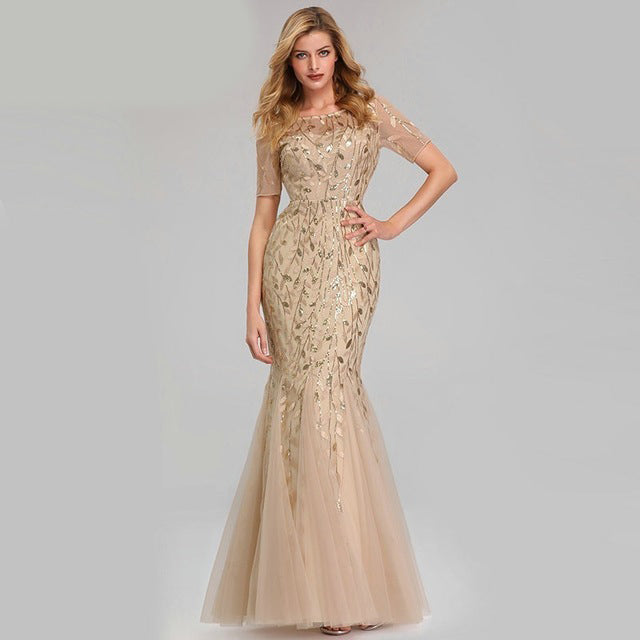 Sequin Mesh Mermaid Fishtail Gown