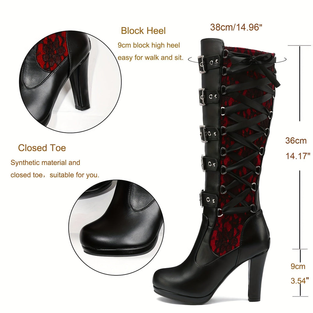 Bottes gothiques à plateforme hautes à boucles montantes jusqu'au genou