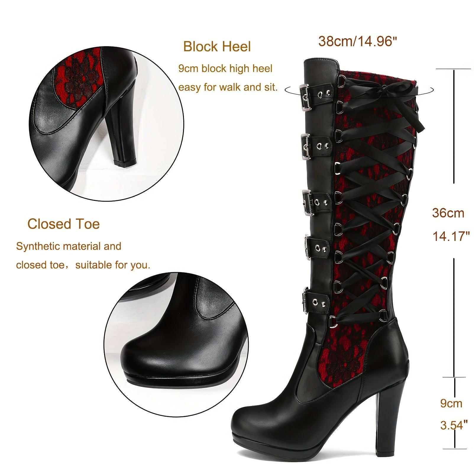 Bottes gothiques à plateforme hautes à boucles montantes jusqu'au genou