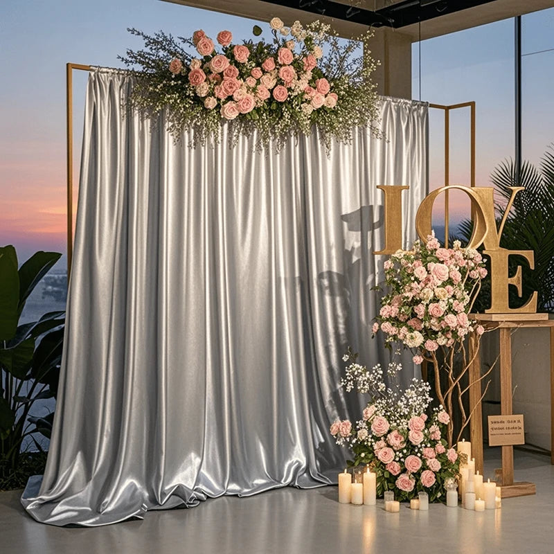 Rideaux de Noël en satin sans plis, tissu soyeux, pour toile de fond de baby shower, fête d'anniversaire, bal de promo, décoration de mariage