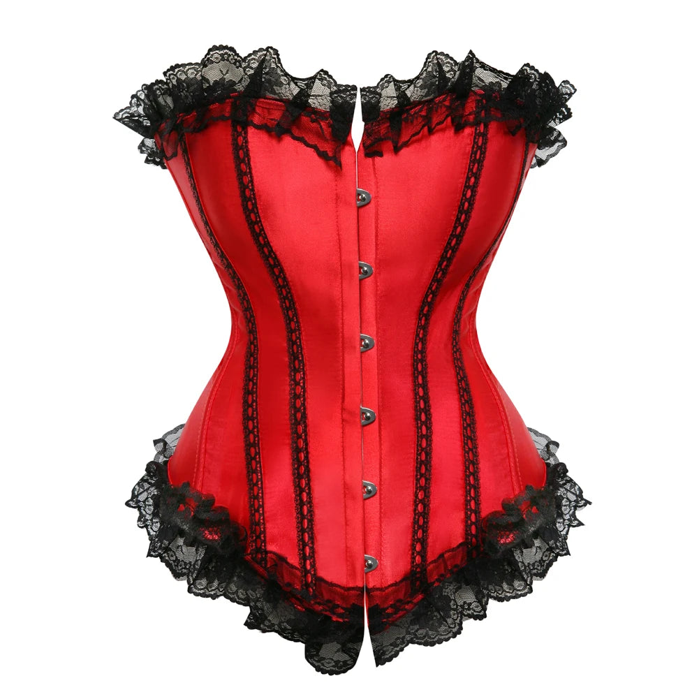 Corset vintage à lacets Overbust avec bustier en strass et satin disponible en grandes tailles