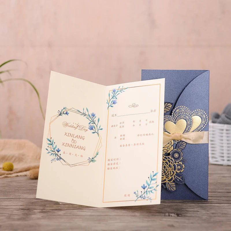 5/10 Pièces Cartes d'Invitation de Mariage Découpées au Laser Cœur d'Amour Personnalisées Cartes de Vœux avec Ruban Fournitures de Fête de Mariage ou de Douche Nuptiale