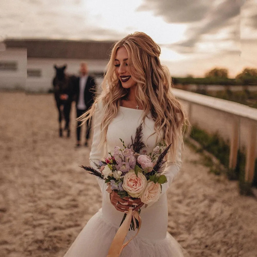 Long Sleeve Mermaid Wedding Dress | Tulle Bridal Gown | Custom & Plus Sizes