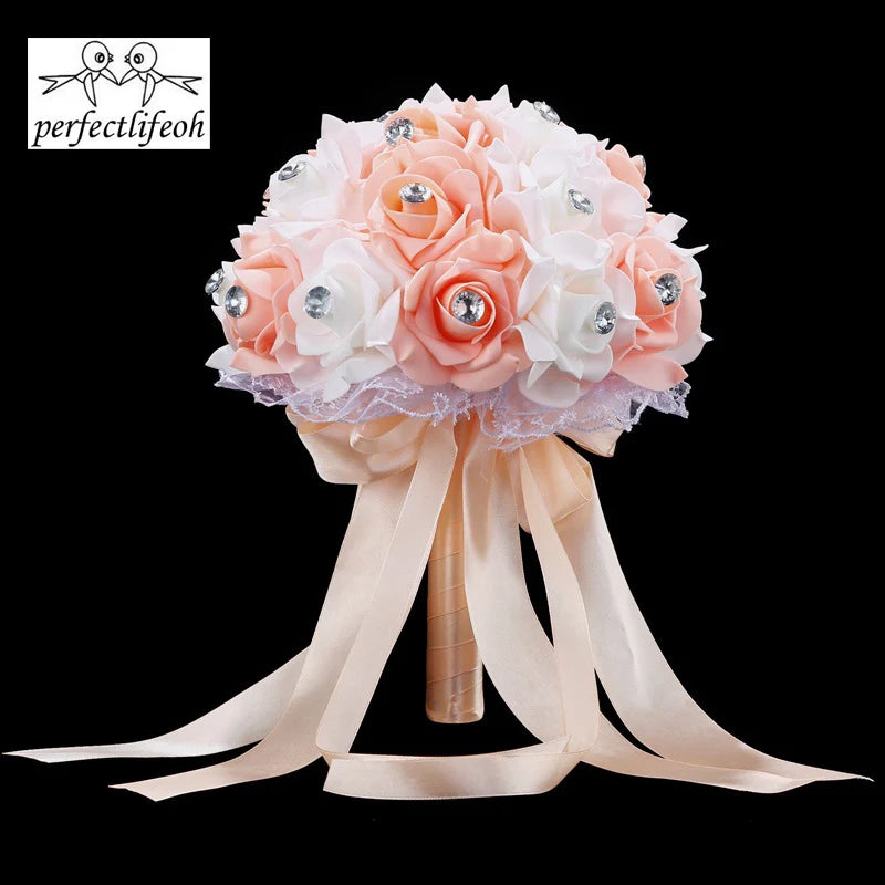 Bouquet de mariée de roses artificielles bleues et blanches faites à la main