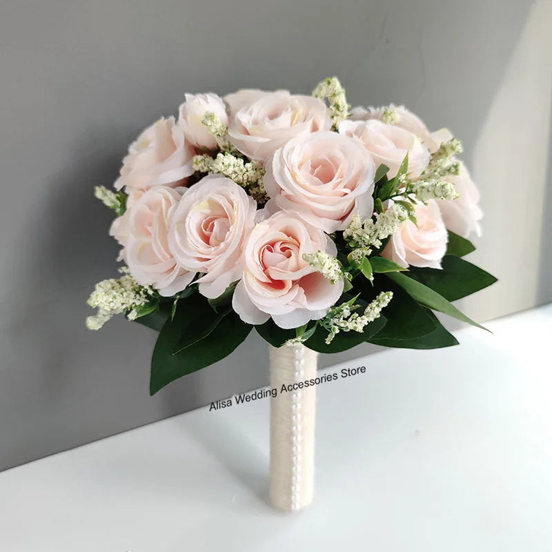 Bouquet de mariée, demoiselle d'honneur, fleurs artificielles en soie blanche, roses, boutonnière de marié, épingles, bouquet de mariage, accessoires de mariage