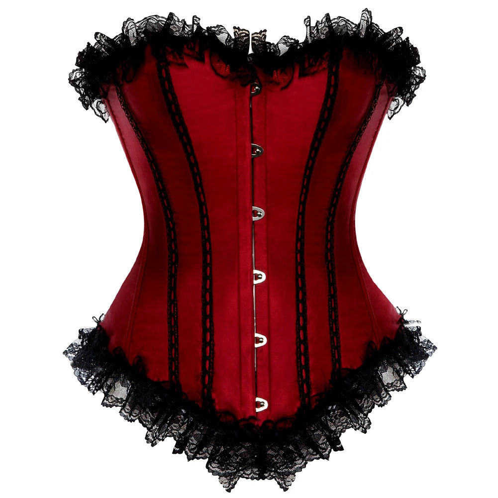 Corset vintage à lacets Overbust avec bustier en strass et satin disponible en grandes tailles