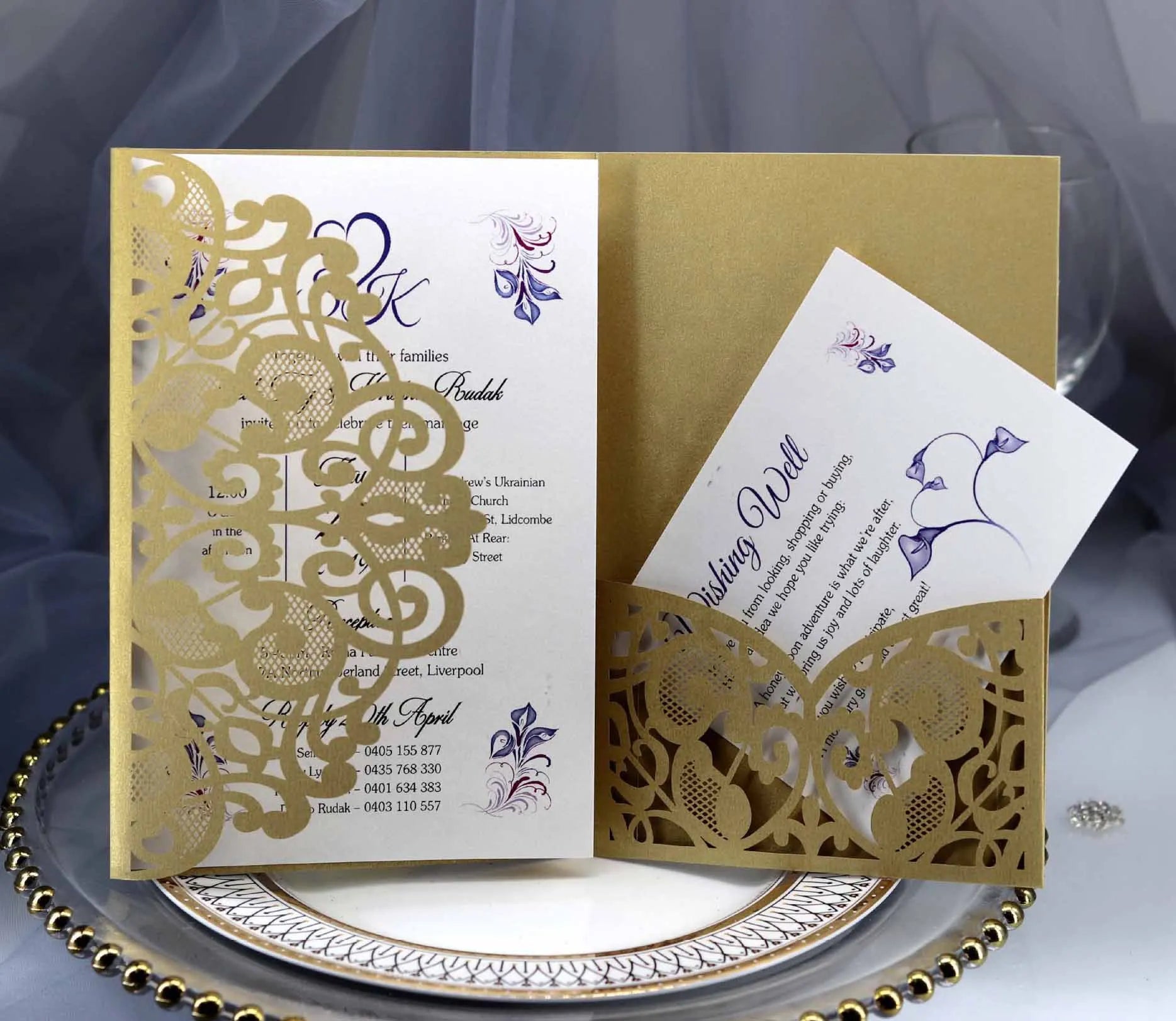50pcs Élégantes Cartes d'invitation de mariage découpées au laser, carte de vœux personnalisable pour affaires avec cartes RSVP, fournitures de fête d'anniversaire