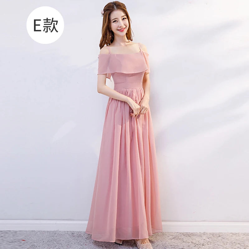 Nouvelle Robe de Demoiselle d'Honneur en Mousseline Rose, Coupe Évasée, Robe de Soirée Simple et Pas Chère pour Femmes