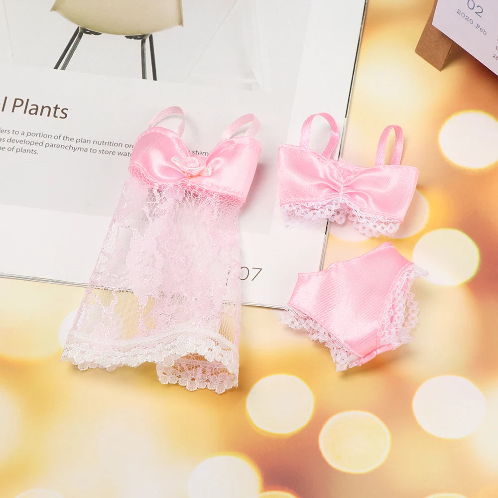 3 pièces/ensemble pyjamas colorés 3 en 1 vêtements sous-vêtements lingerie soutien-gorge robe dentelle accessoires de maison pour poupée 1/6