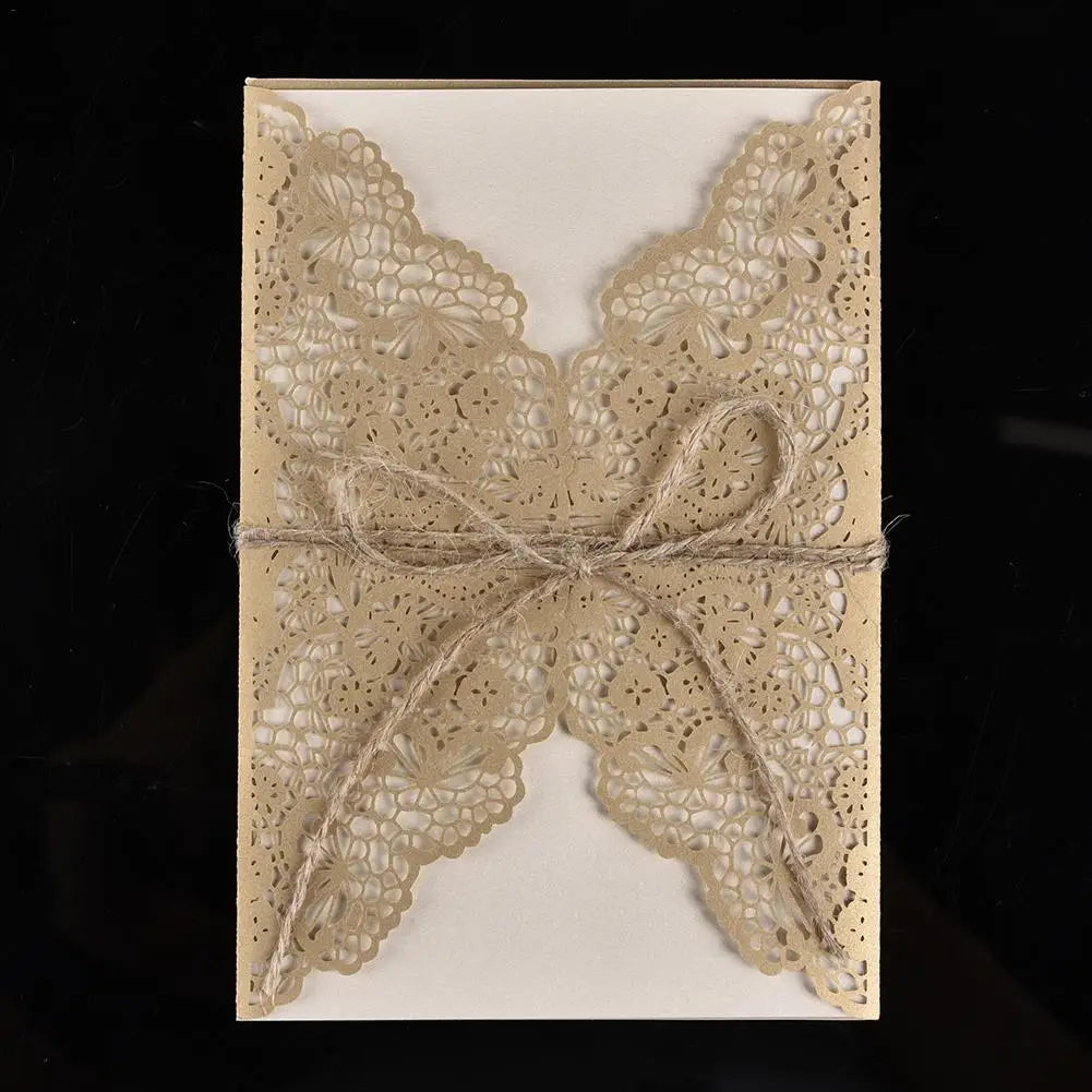 10pcs Faire-part de mariage en dentelle sculptée élégante de style européen Cartes de vœux Fournitures de fête Dropship