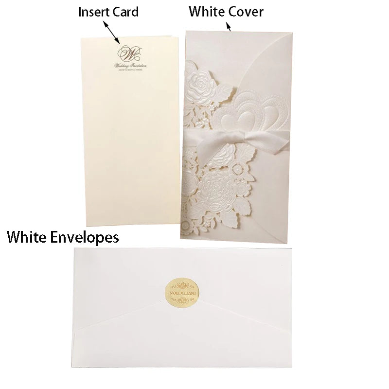 5/10 Pièces Cartes d'Invitation de Mariage Découpées au Laser Cœur d'Amour Personnalisées Cartes de Vœux avec Ruban Fournitures de Fête de Mariage ou de Douche Nuptiale