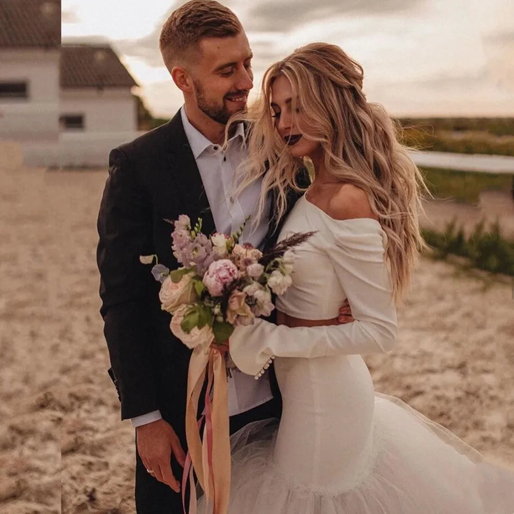 Long Sleeve Mermaid Wedding Dress | Tulle Bridal Gown | Custom & Plus Sizes