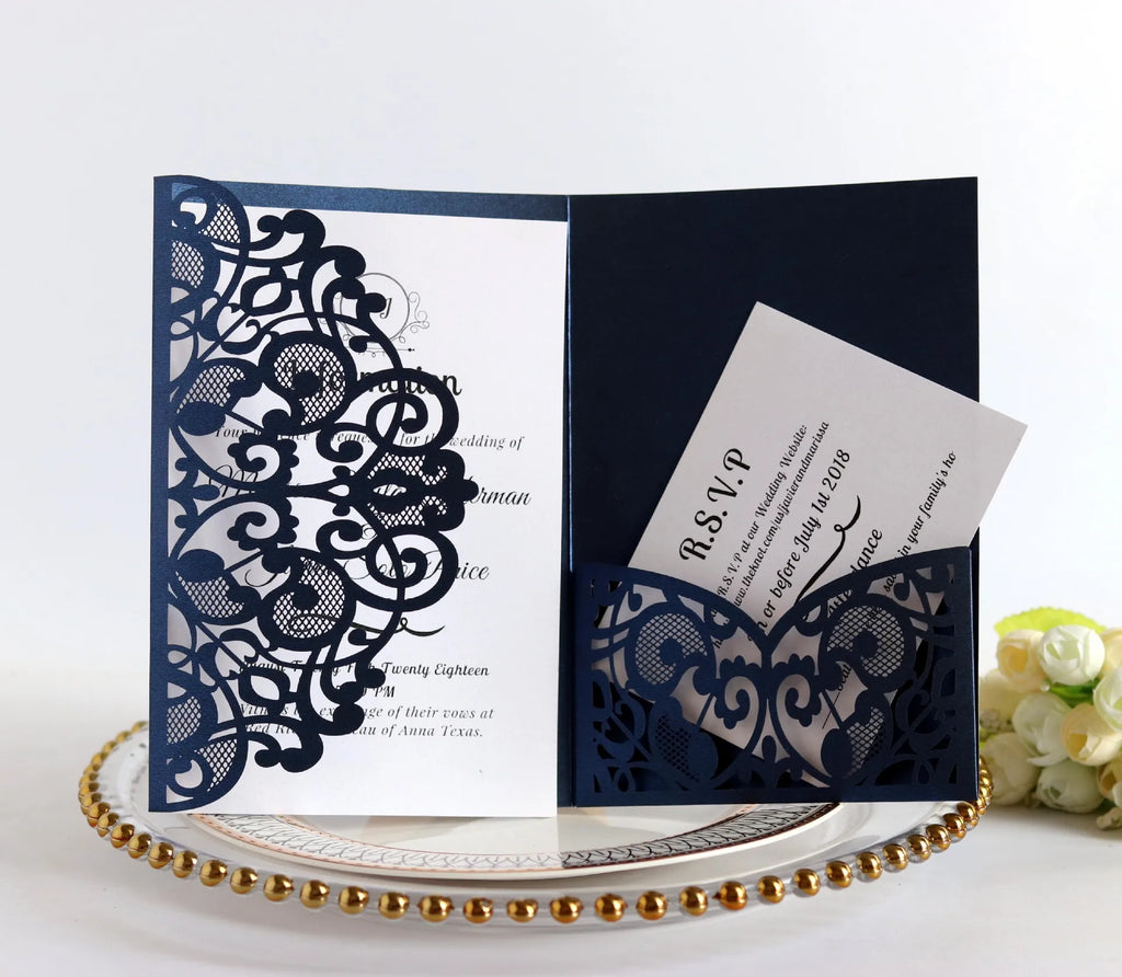 50pcs Elegant Laser Cut Wedding Invitations Card Customize Greeting Card Business With RSVP Cards Birthday Party Favor Supplies