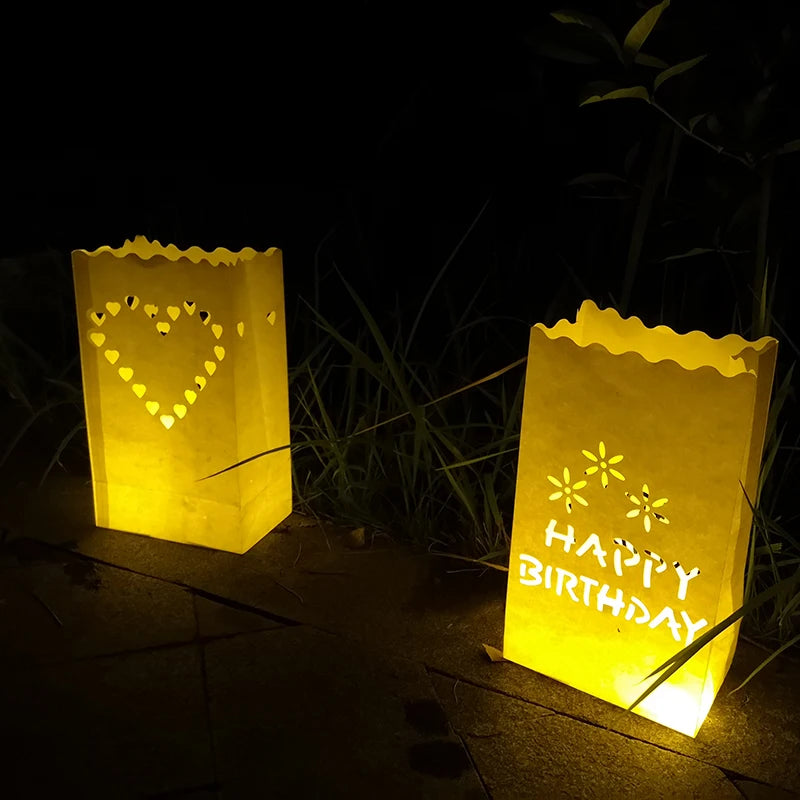 50 pièces/lot Photophore Chauffe-plat Luminaria en papier Sac à bougies pour Noël Fête de mariage en plein air Décoration Fête