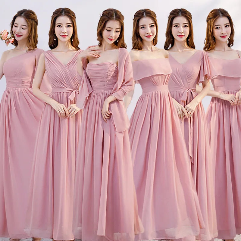 Nouvelle Robe de Demoiselle d'Honneur en Mousseline Rose, Coupe Évasée, Robe de Soirée Simple et Pas Chère pour Femmes