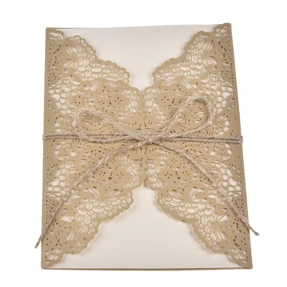 10pcs Faire-part de mariage en dentelle sculptée élégante de style européen Cartes de vœux Fournitures de fête Dropship