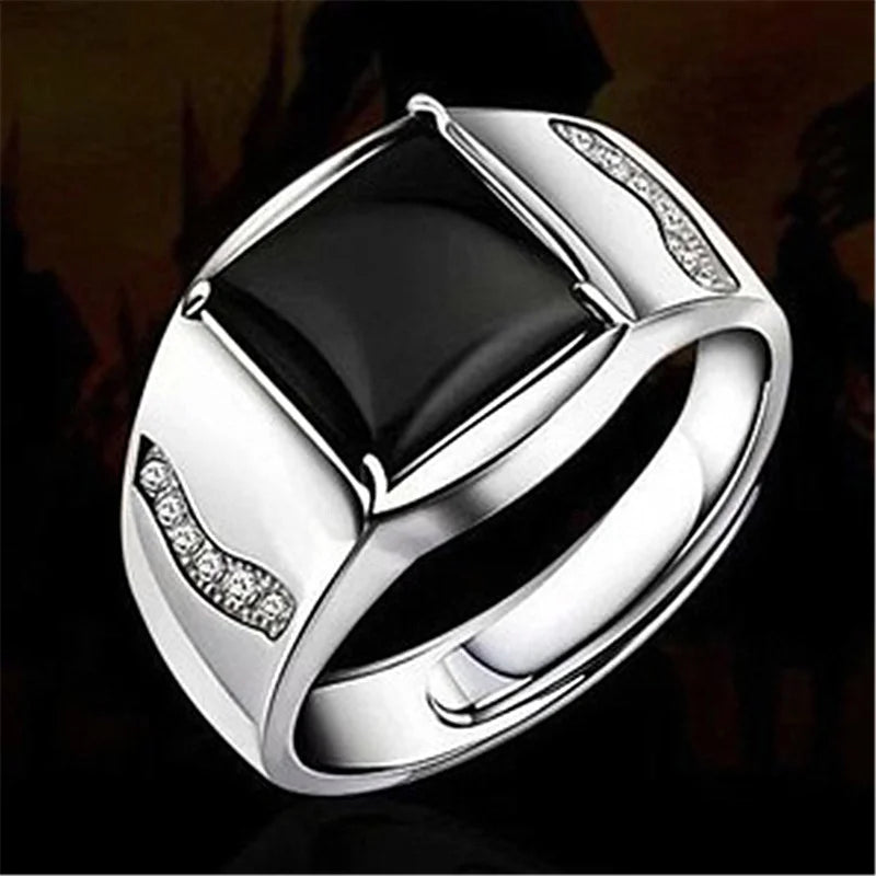 Male Ring For Bridegroom Wedding Accessories On Finger Trendy Silver 925 Ring For Men Jewelry Cool Crystal Black Square Bijou