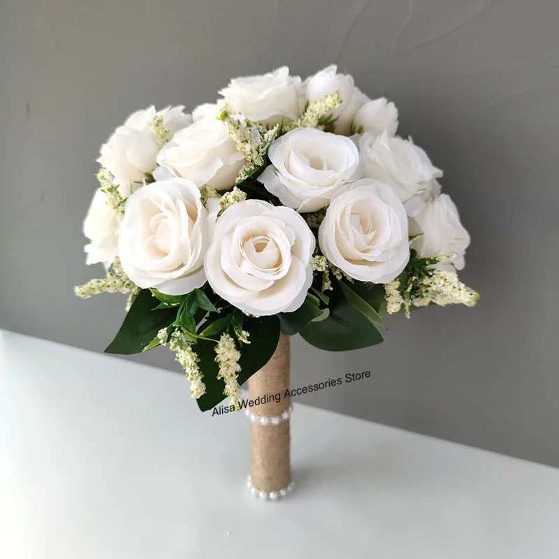 Bouquet de mariée, demoiselle d'honneur, fleurs artificielles en soie blanche, roses, boutonnière de marié, épingles, bouquet de mariage, accessoires de mariage