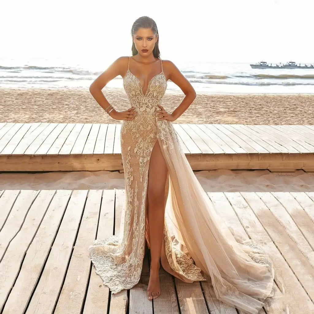 S4133F    2025 Nouvelle robe de soirée élégante de haute qualité avec bretelles et fente haute
