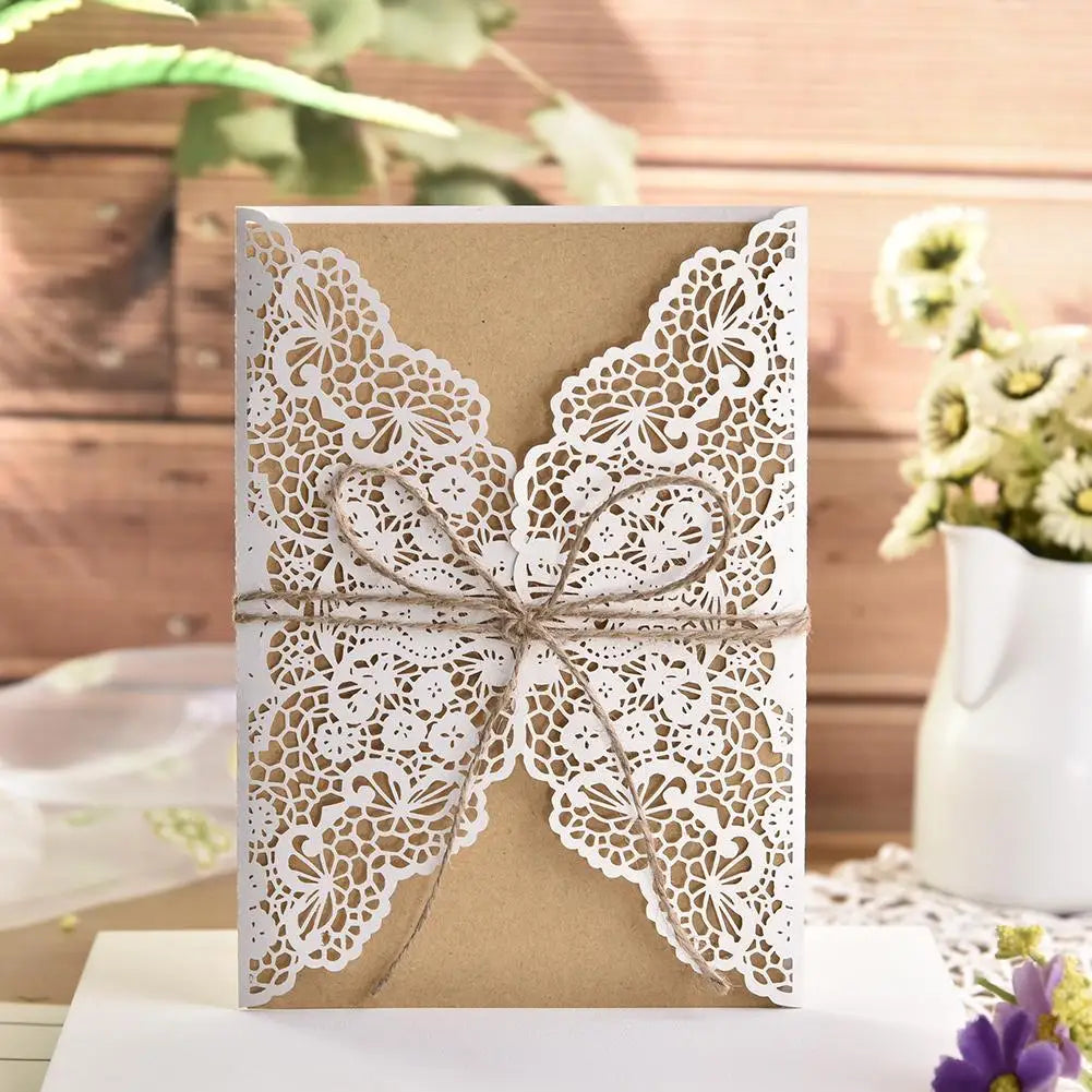 10pcs Faire-part de mariage en dentelle sculptée élégante de style européen Cartes de vœux Fournitures de fête Dropship