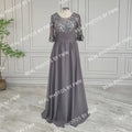 Vraies Photos Robe Longue en Mousseline de Soie de Haute Qualité pour la Mère de la Mariée Élégante Femme Pailletée Manches Mi-longues Robe de Soirée