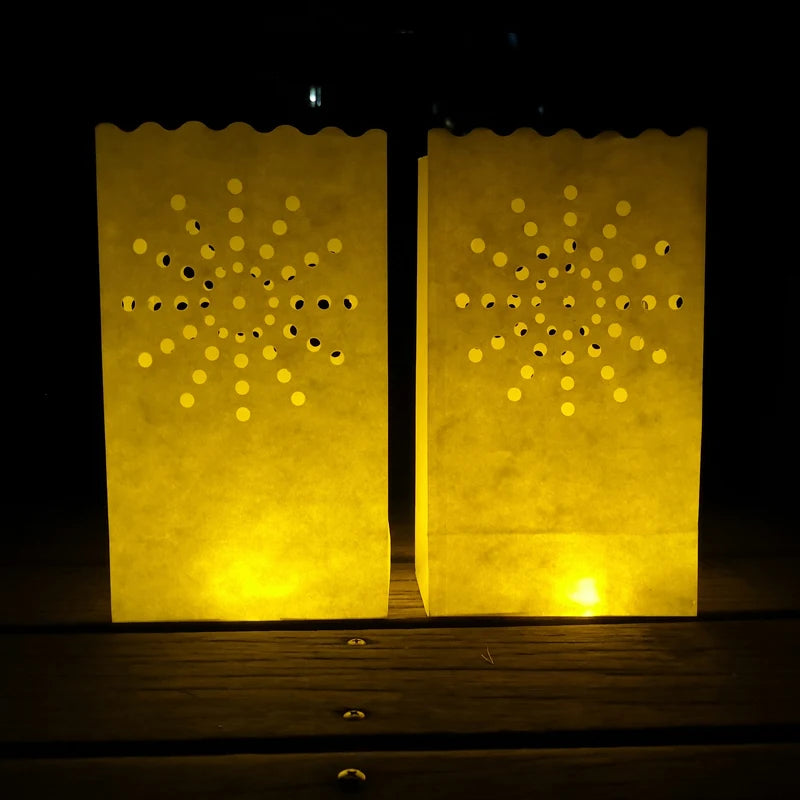 50 pièces/lot Photophore Chauffe-plat Luminaria en papier Sac à bougies pour Noël Fête de mariage en plein air Décoration Fête