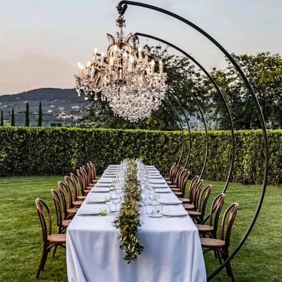 Professional Modern Traditional Elegant Detachable Metal Iron Semicircle Frame Crystal Chandelier Bracket Outdoor Wedding Table