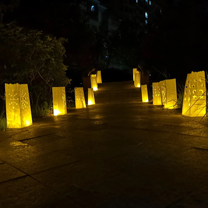 50 pièces/lot Photophore Chauffe-plat Luminaria en papier Sac à bougies pour Noël Fête de mariage en plein air Décoration Fête