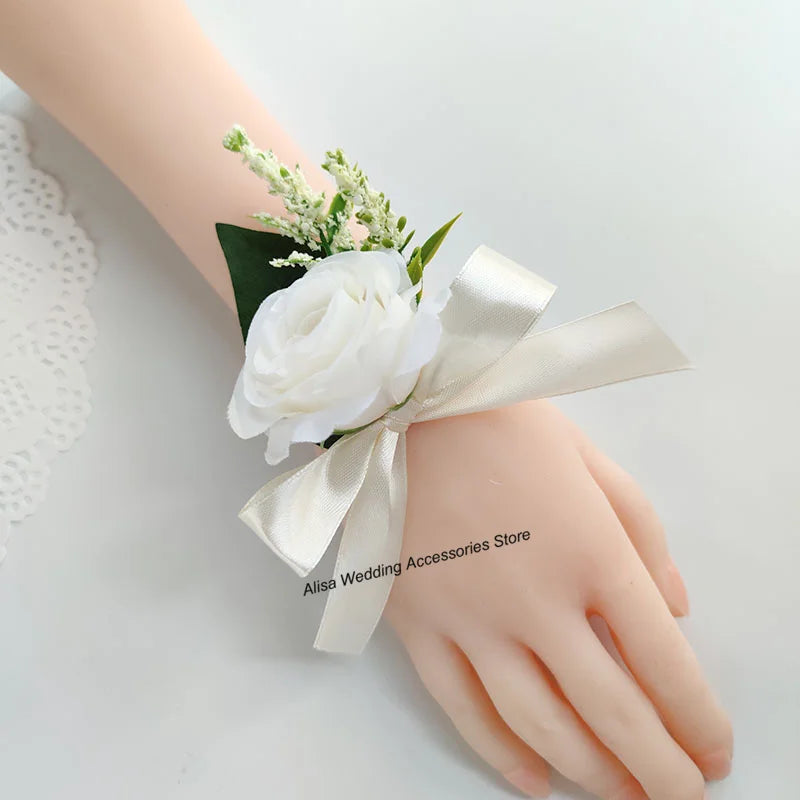 Bouquet de mariée, demoiselle d'honneur, fleurs artificielles en soie blanche, roses, boutonnière de marié, épingles, bouquet de mariage, accessoires de mariage