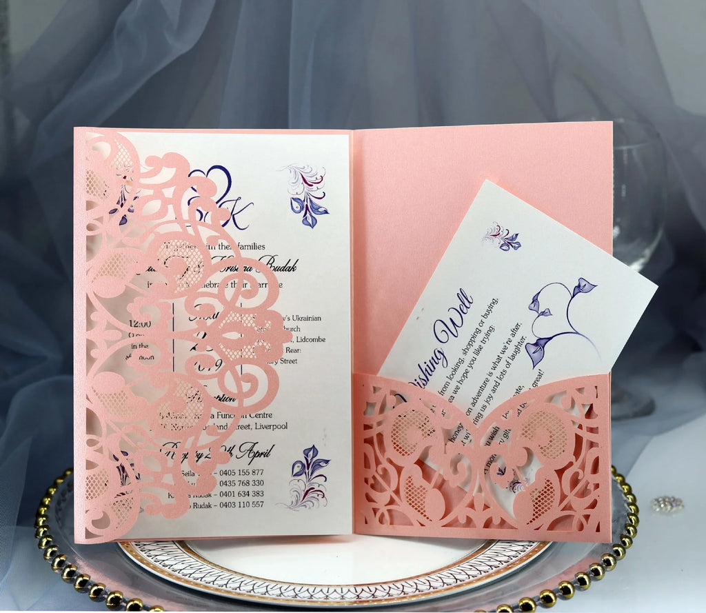50pcs Elegant Laser Cut Wedding Invitations Card Customize Greeting Card Business With RSVP Cards Birthday Party Favor Supplies