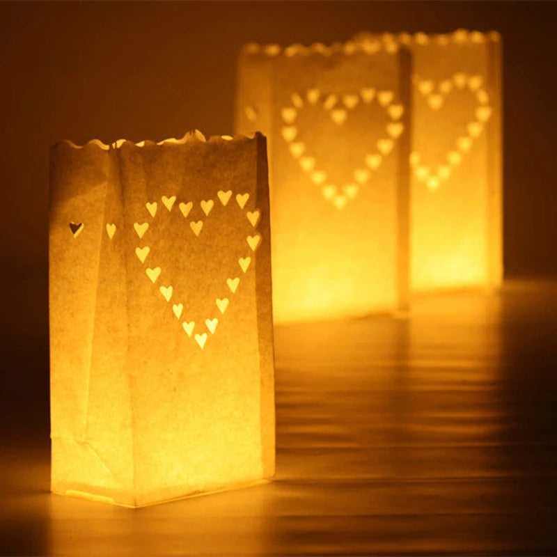 50 pièces/lot Photophore Chauffe-plat Luminaria en papier Sac à bougies pour Noël Fête de mariage en plein air Décoration Fête