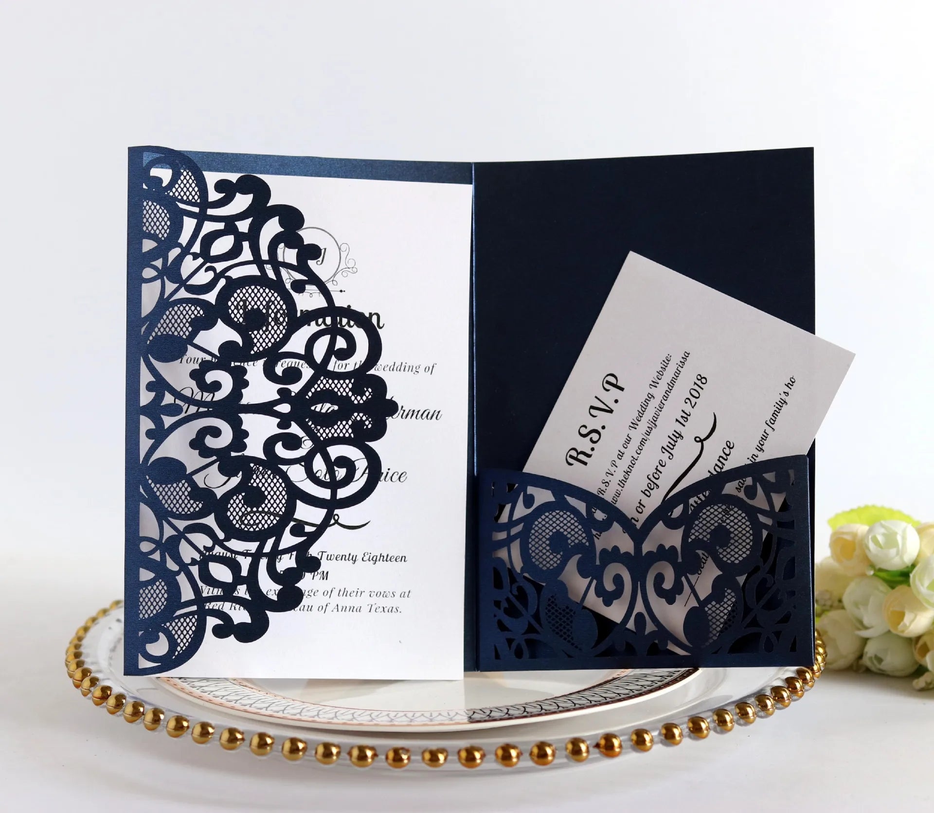 50pcs Elegant Laser Cut Wedding Invitations Card Customize Greeting Card Business With RSVP Cards Birthday Party Favor Supplies