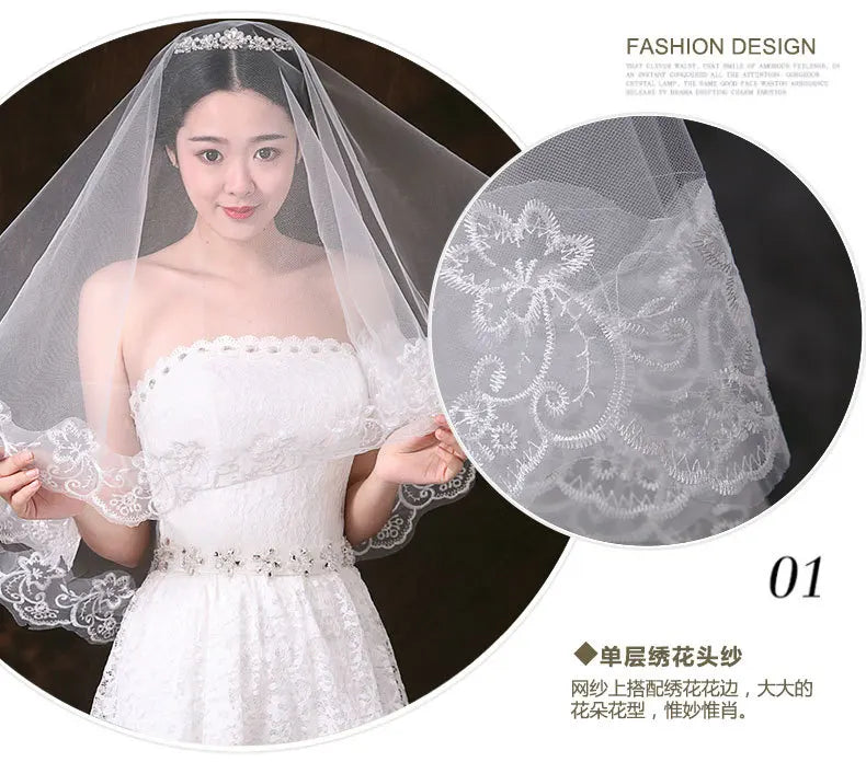 Voiles de mariée 2020 Nouveaux accessoires de mariée coude blanc ivoire rouge avec peigne appliques dentelle voiles de mariée 2020 Nouveau
