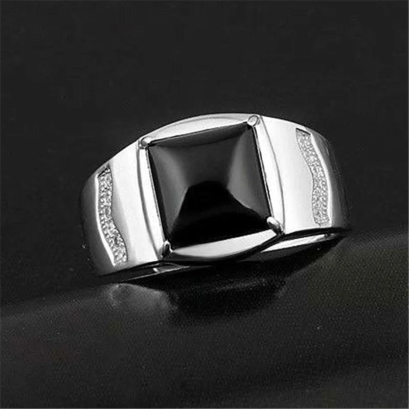 Male Ring For Bridegroom Wedding Accessories On Finger Trendy Silver 925 Ring For Men Jewelry Cool Crystal Black Square Bijou