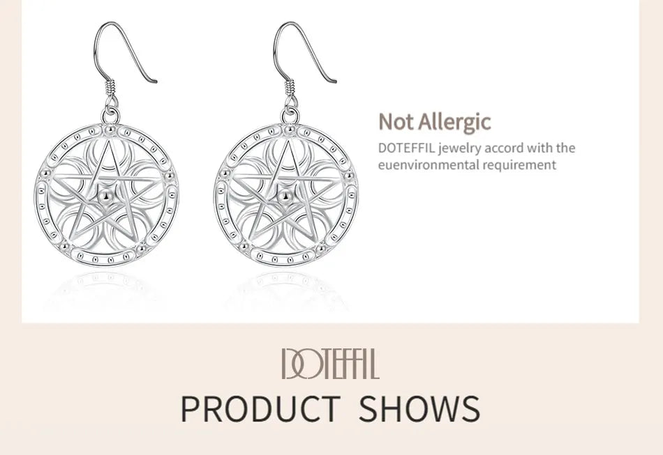 DOTEFFIL Boucles d'oreilles pendantes rondes étoiles en argent sterling 925 pour femmes, mariage, fiançailles, soirée, bijoux de mode