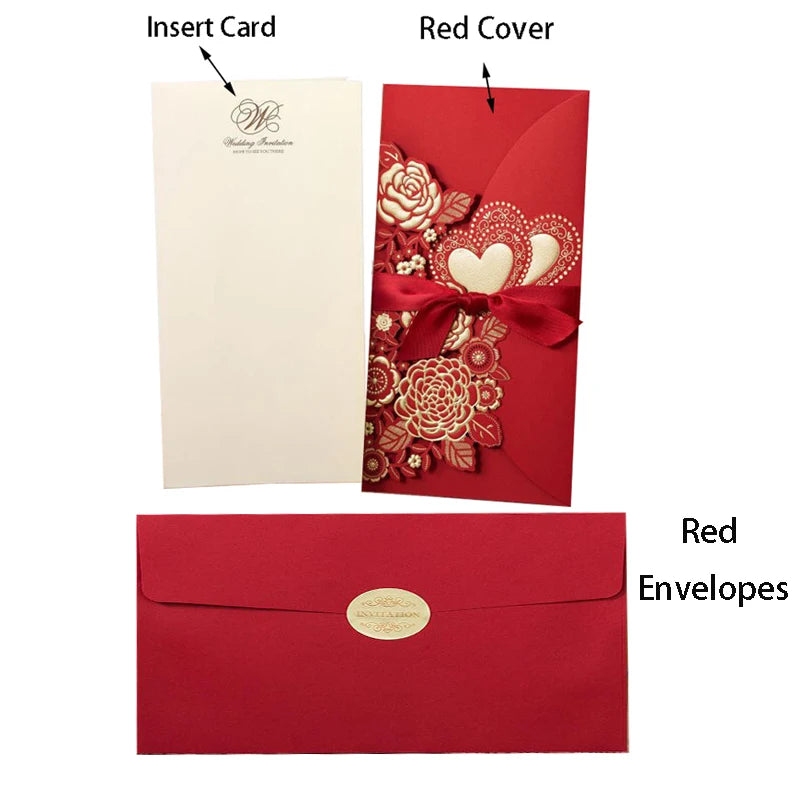 5/10 Pièces Cartes d'Invitation de Mariage Découpées au Laser Cœur d'Amour Personnalisées Cartes de Vœux avec Ruban Fournitures de Fête de Mariage ou de Douche Nuptiale
