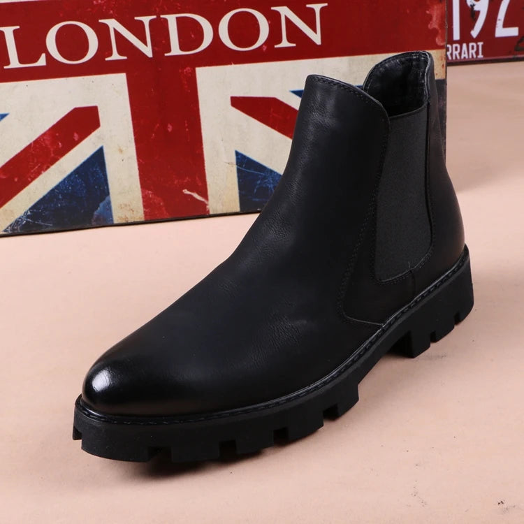 chaussures montantes en cuir véritable pour hommes, bottes Chelsea décontractées, chaussures habillées de bureau, bottes noires à plateforme, botas hombre, chaussure