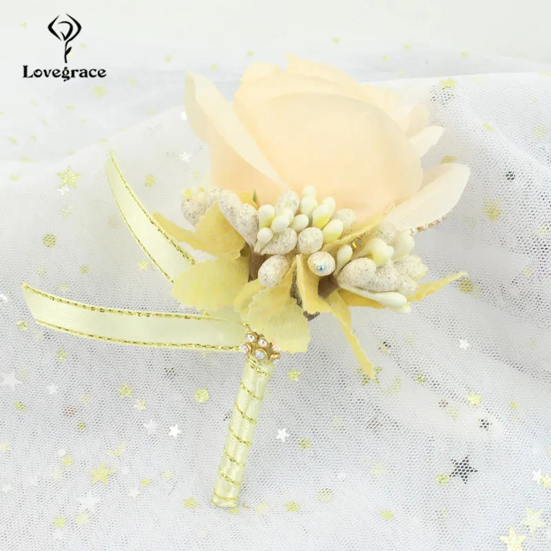 Silk Rose Boutonniere & Corsage Brooch | Groom, Groomsmen & Wedding Party