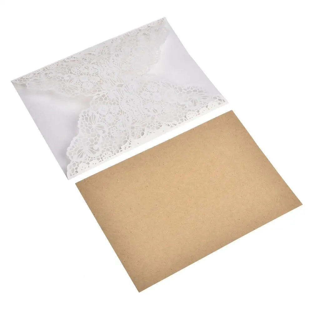 10pcs Faire-part de mariage en dentelle sculptée élégante de style européen Cartes de vœux Fournitures de fête Dropship