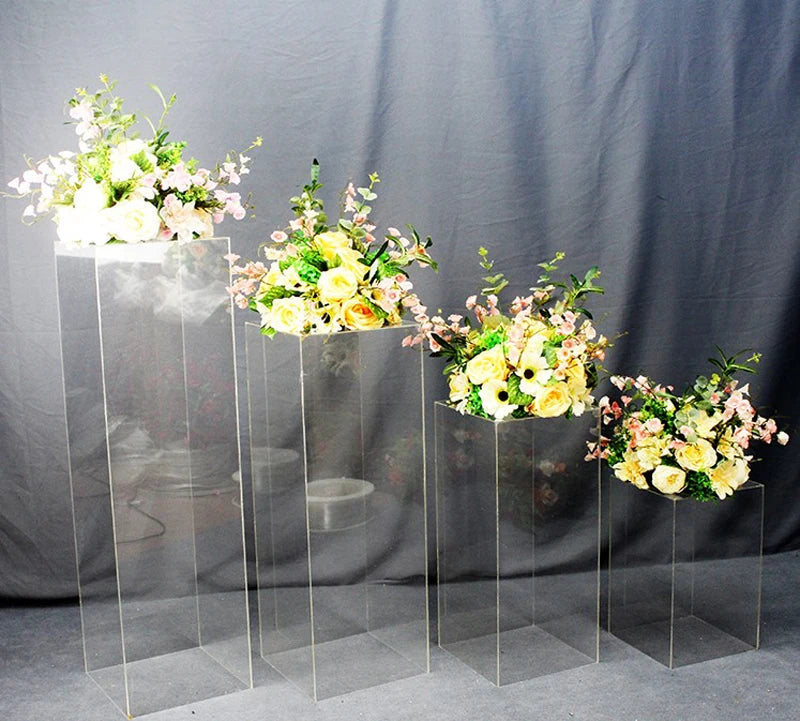 Elegant Clear Acrylic Rectangular Tall Flower Stand for Wedding & Party Romantic Style Home Decorations Supplies Carton Packing